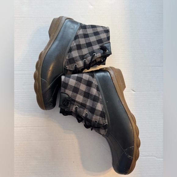 Sperry Syren Gulf Black Gray Plaid Duck Boots Women’s 9.5 Gorpcore Cabin Flannel - Picture 7 of 10